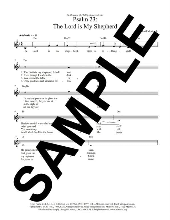 Psalm 23 MeslerSample Lead Sheet key of Dm scaled