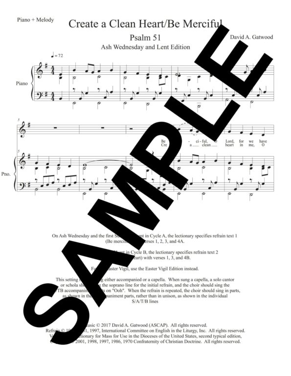 Create A Clean Heart Psalm 51 Sample Piano Melody scaled