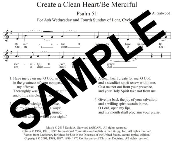 Create A Clean Heart Psalm 51 Sample Refrain Only Ash Wednesday and Lent 4A