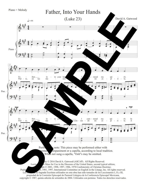 Father Into Your Hands Luke 23 Sample Piano Melody scaled