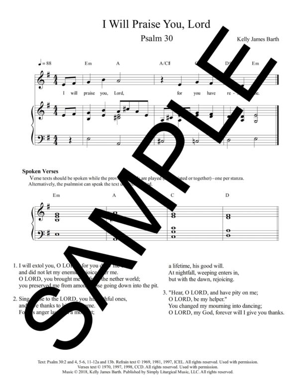 Psalm 30 I Will Praise You Lord Barth Sample Sheet Music scaled