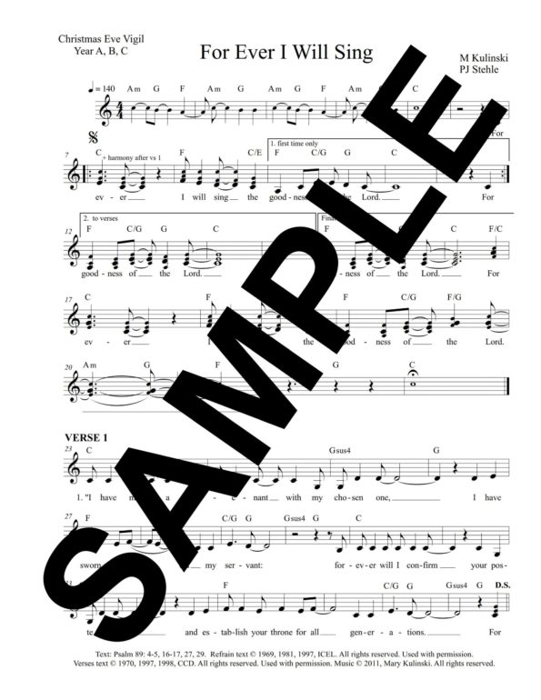 Forever I Will Sing Psalm 89 Sample LeadSheet with harmonies scaled