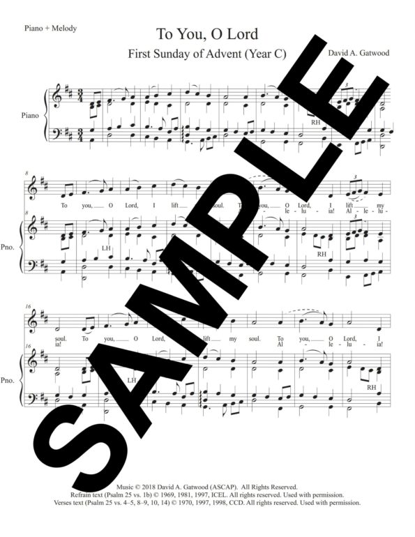 To You O Lord Psalm 25 Sample Piano Melody scaled
