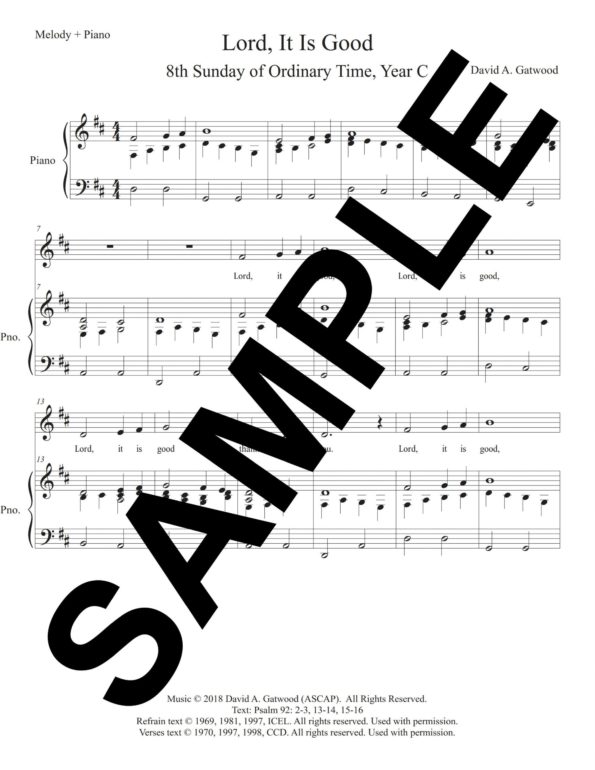 Psalm 92 Lord It Is Good Gatwood Sample Melody Piano scaled