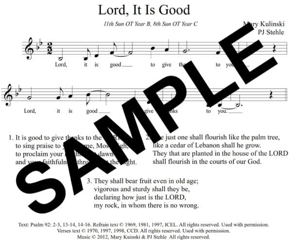 Psalm 92 Lord It Is Good Kulinski Sample Assembly