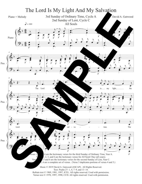 The Lord Is My Light And My Salvation Psalm 27 Sample Piano Melody scaled