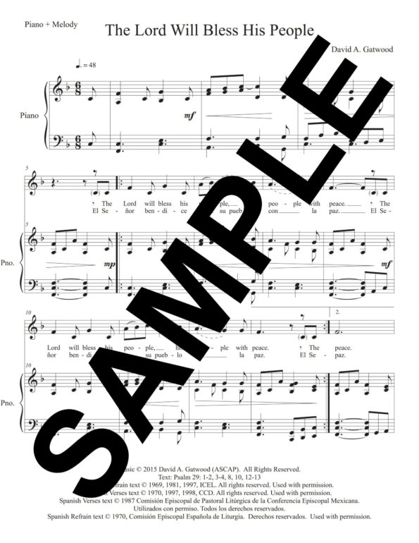The Lord Will Bless Sample Piano Melody scaled