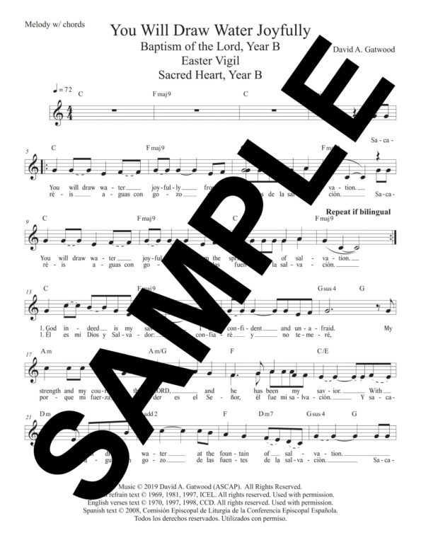 You Will Draw Water Joyfully Isaiah 12 Sample Melody with chords scaled