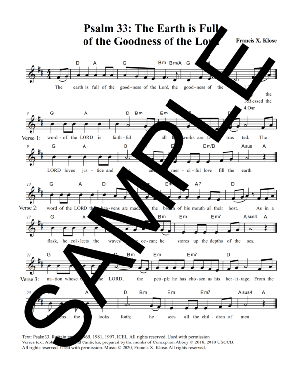 Psalm 33 The Earth is Full Klose Sample Lead Sheet 1 png