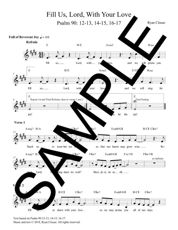 Psalm 90 Fill Us Lord With Your Love Clouse Sample Lead Sheet scaled