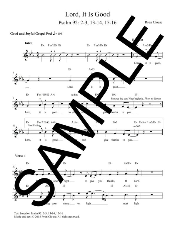 Psalm 92 Lord It Is Good Clouse Sample Lead Sheet scaled