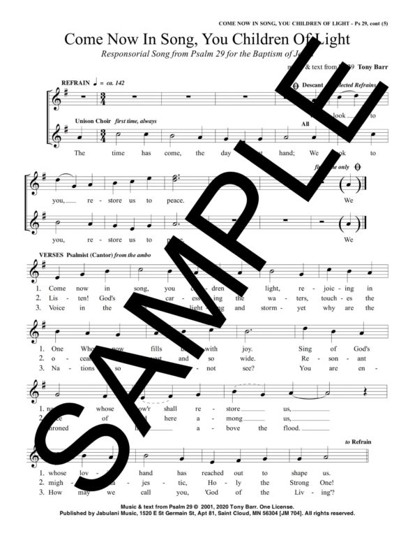 7 Baptism of Jesus Ps 29 Come Now In Song You Children Of Light jm 704Sample Musicians Parts 2 scaled