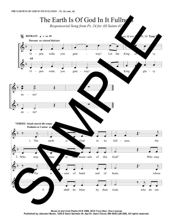 Adv 4A Ps 24 The Earth Is Of God In Its Fullness jm 208 Sample Musicians Parts 1 scaled