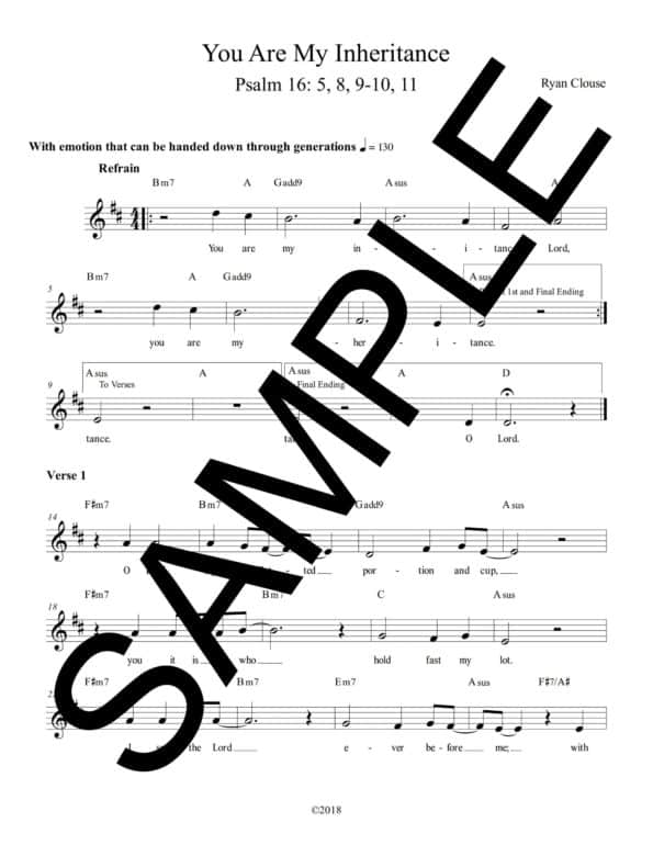 Psalm 16 You Are My Inheritance Clouse Sample Lead Sheet scaled