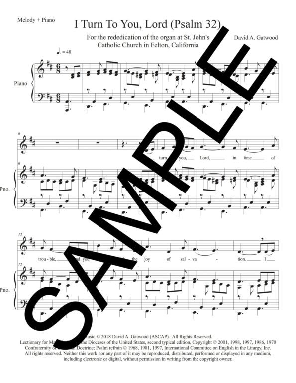 I Turn To You Lord Psalm 32 Sample Melody Piano scaled
