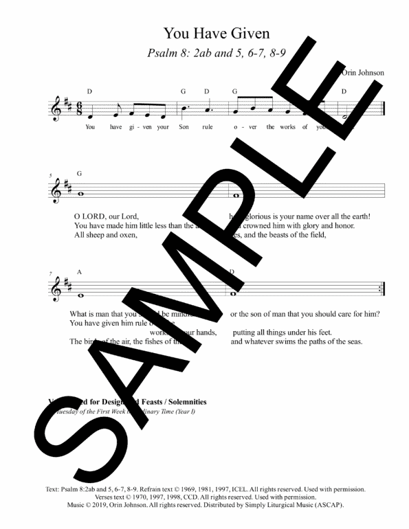 Psalm 8 You Have Given Johnson Sample Lead Sheet