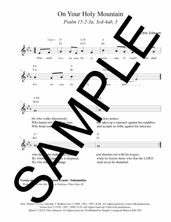 Psalm 15 On Your Holy Mountain Johnson Sample Lead Sheet 1 png