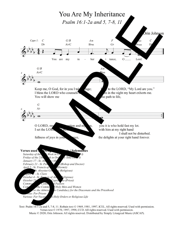 Psalm 16 You Are My Inheritance Johnson Sample Lead Sheet 3 png