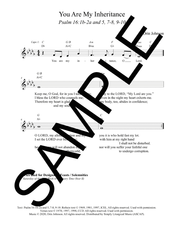 Psalm 16 You Are My Inheritance Johnson Sample Lead Sheet 4 png