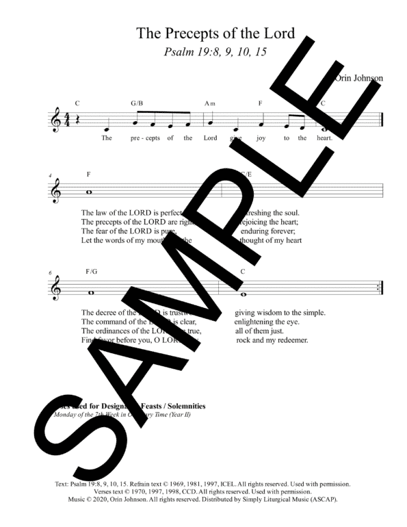 Psalm 19 The Precepts of the Lord Johnson Sample Lead Sheet 1 png
