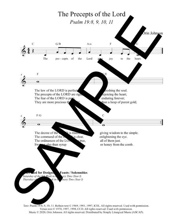 Psalm 19 The Precepts of the Lord Johnson Sample Lead Sheet png