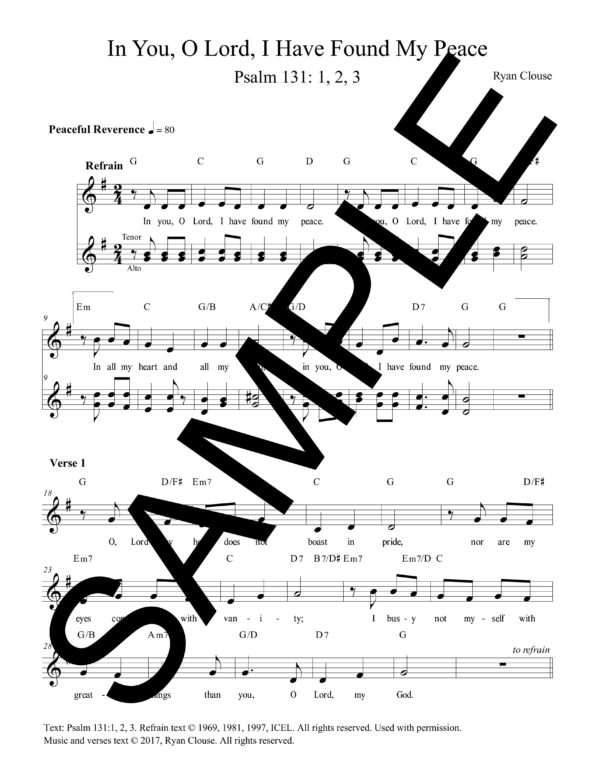 Psalm 131 In You O Lord I Have Found My Peace Clouse Sample Choral Lead Sheet scaled