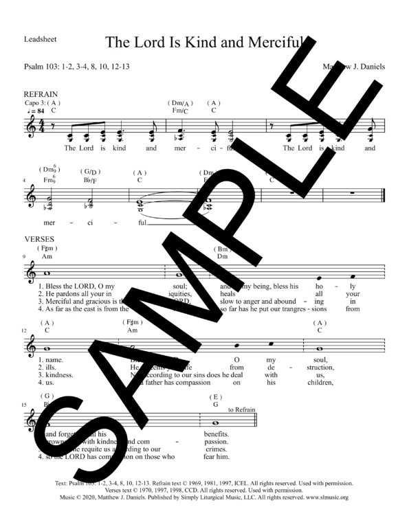 Psalm 103 The Lord Is Kind and Merciful Daniels Sample Lead Sheet 1 png