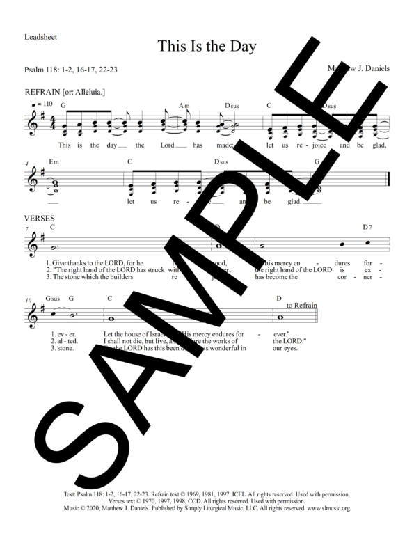 Psalm 118 This Is the Day Daniels Sample Lead Sheet 1 png