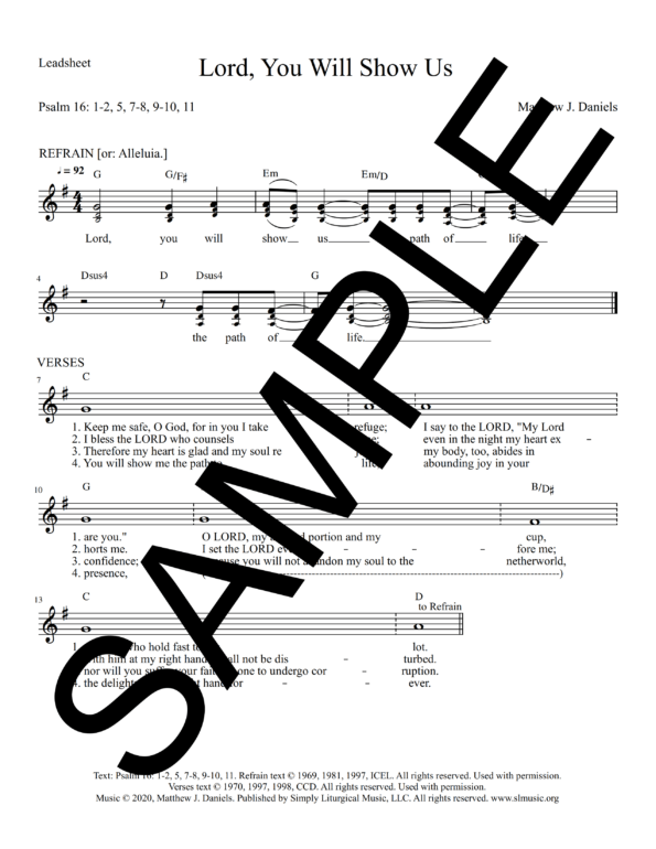 Psalm 16 Lord You Will Show Us Daniels Sample Lead Sheet 1 png