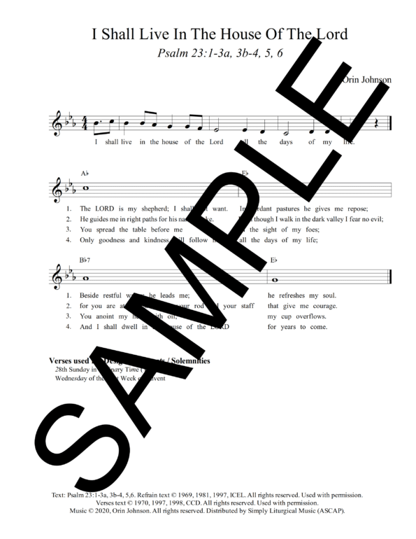 Psalm 23 I Shall Live In The House Of The Lord Johnson sample Lead Sheet 1 png