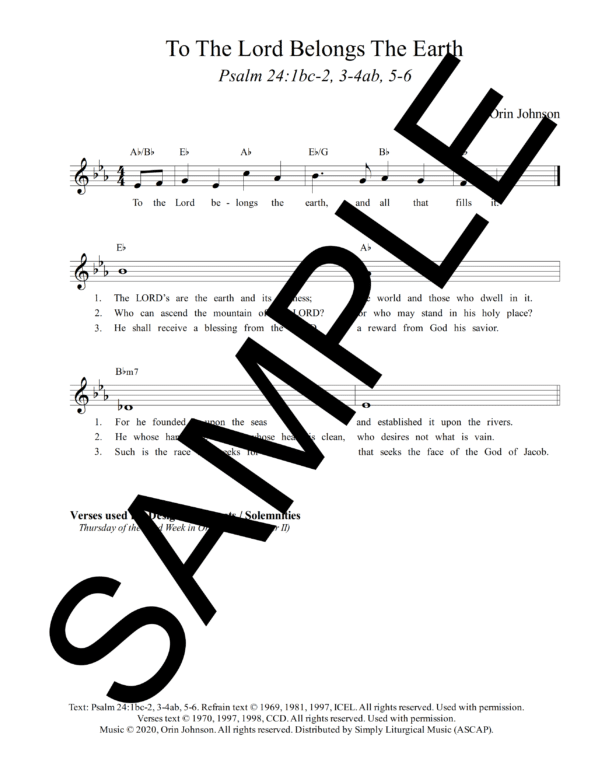 Psalm 24 To The Earth Belongs The Lord Johnson Sample Lead Sheet 1 png