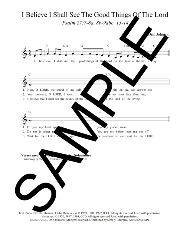 Psalm 27 I Believe I Shall See The Goodness Of The Lord Johnson Sample Lead Sheet 1 png 1