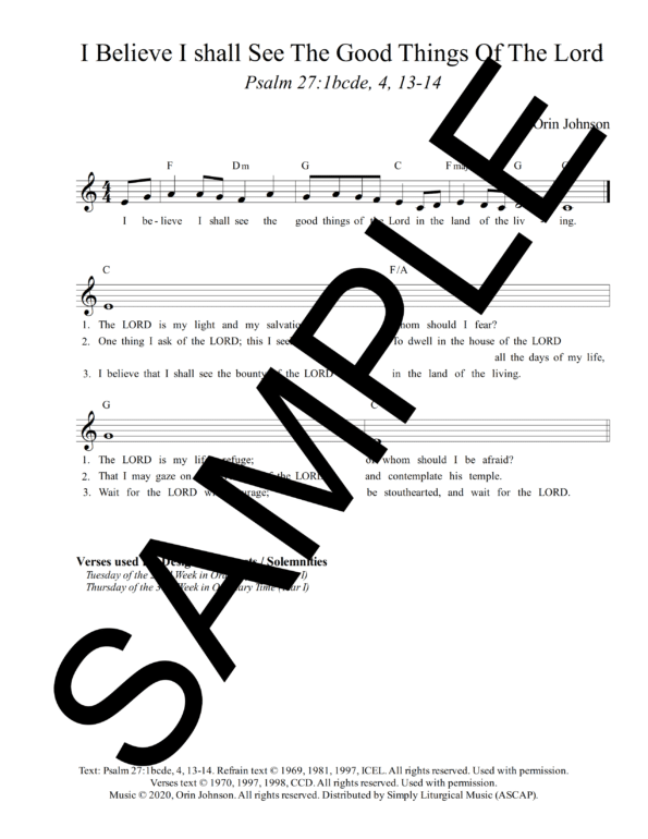 Psalm 27 I Believe I Shall See The Goodness Of The Lord Johnson Sample Lead Sheet 1 png