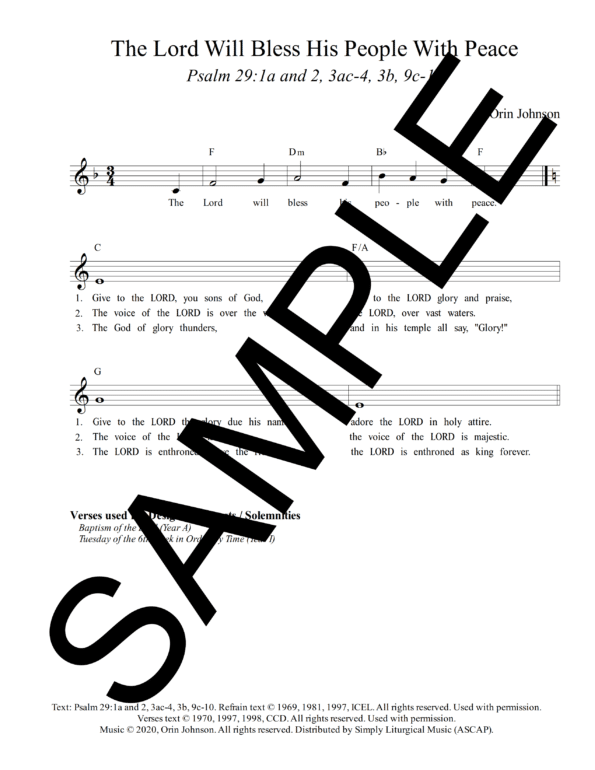 Psalm 29 The Lord Will Bless His People With Peace Johnson Sample Lead Sheet 1 png