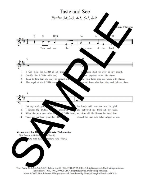 Psalm 34 I Will Bless Taste and See Johnson Sample Lead Sheet 3 png