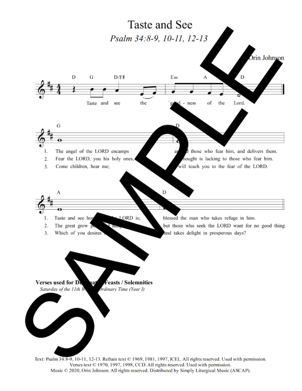 Psalm 34 I Will Bless Taste and See Johnson Sample Lead Sheet 4 png