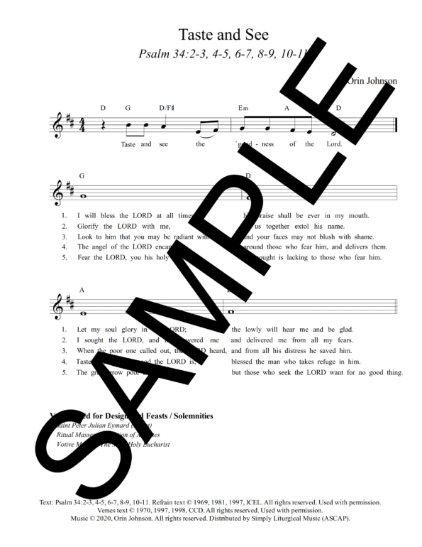 Psalm 34 I Will Bless Taste and See Johnson Sample Lead Sheet 5 png