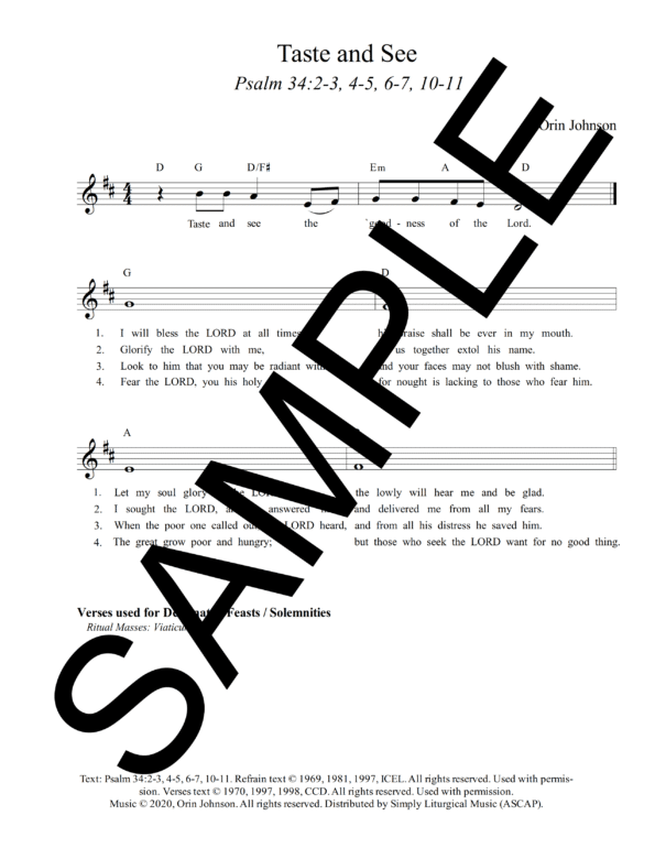 Psalm 34 I Will Bless Taste and See Johnson Sample Lead Sheet 6 png
