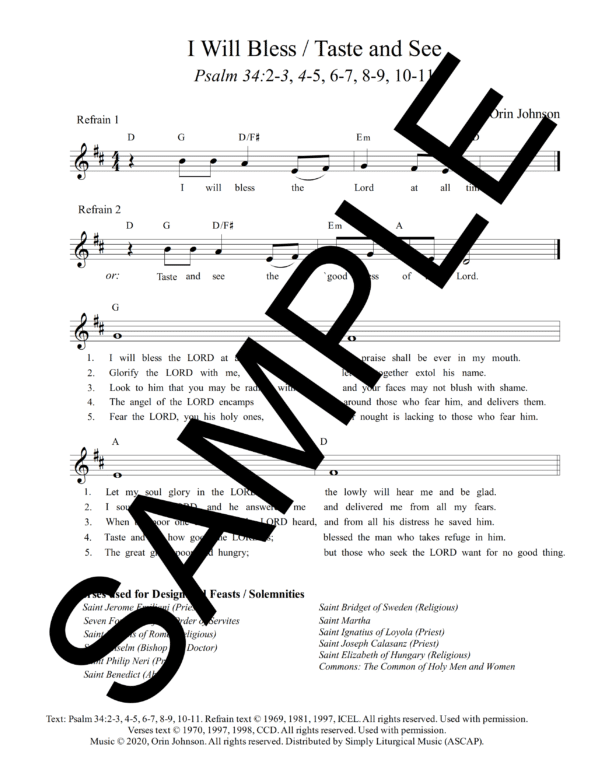 Psalm 34 I Will Bless Taste and See Johnson Sample Lead Sheet 7 png