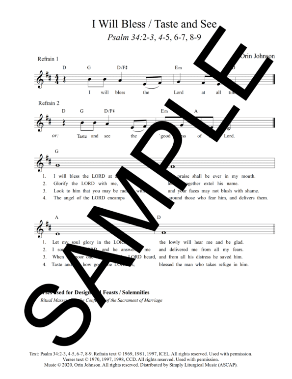 Psalm 34 I Will Bless Taste and See Johnson Sample Lead Sheet 8 png