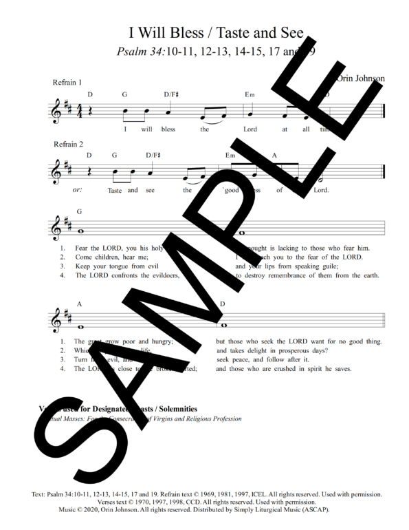 Psalm 34 I Will Bless Taste and See Johnson Sample Lead Sheet 9 png