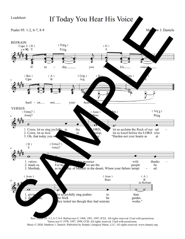 Psalm 95 If Today You Hear His Voice Daniels Sample Lead Sheet 1 png