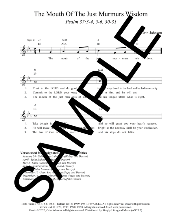Sample Psalm 37 The Mouth Of The Just Murmurs Wisdom Johnson Lead Sheet1