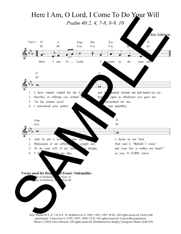 Psalm 40 Here I Am O Lord I Come To Do Your Will Johnson Sample Lead Sheet 1 png