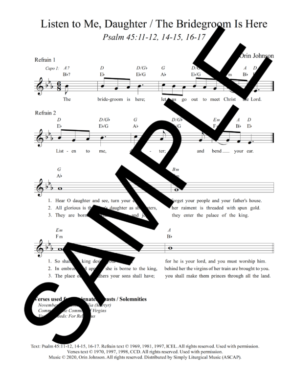 Psalm 45 Listen to Me The Bridegroom Johnson Sample Lead Sheet 1 png