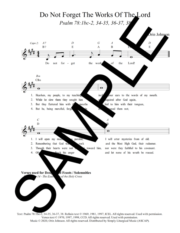 Psalm 78 Do Not Forget The Works Of The Lord Johnson Sample Lead Sheet 1 png