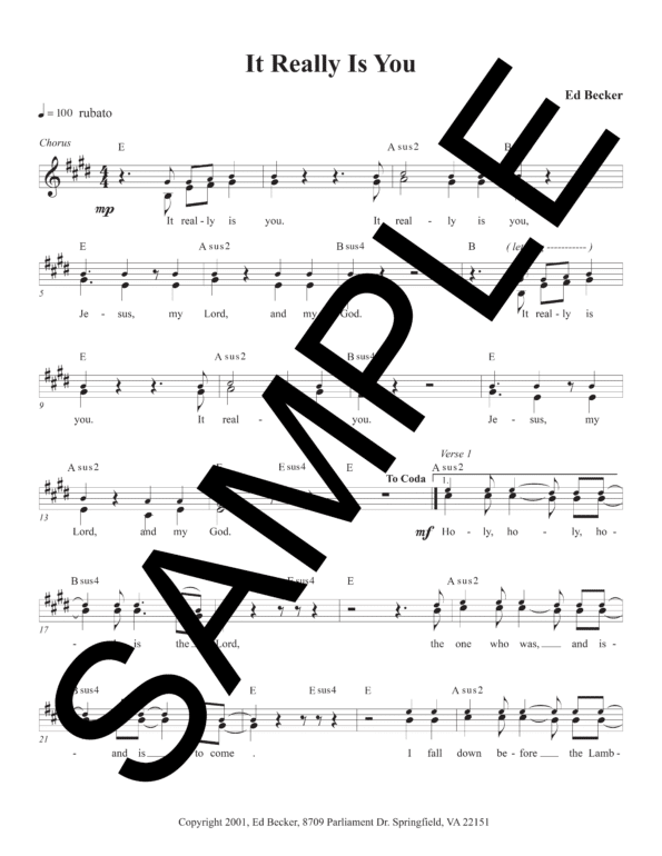 Sample It Really Is You Becker Lead Sheet1