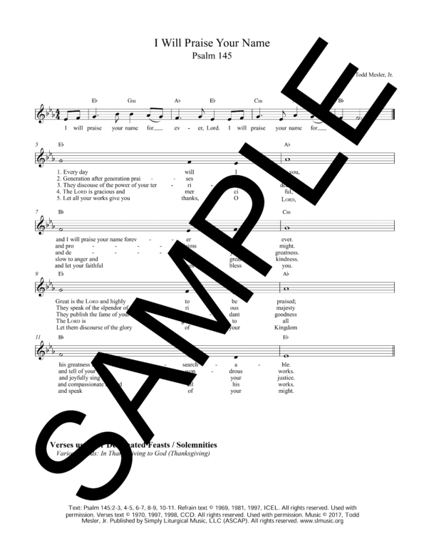 Sample Psalm 145 I Will Praise Your Name Mesler Lead Sheet1 15
