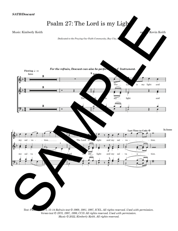 Sample Psalm 27 The Lord is my Light Keith SATB1