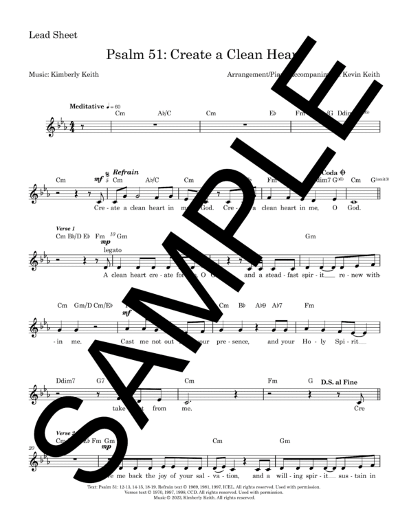Sample Psalm 51 Create a Clean Heart Keith Lead Sheet Kevin Keith1